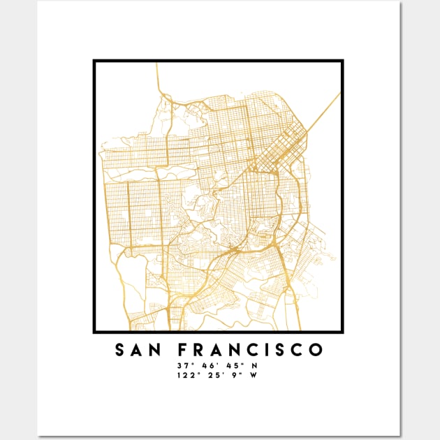 SAN FRANCISCO CALIFORNIA CITY STREET MAP ART Wall Art by deificusArt